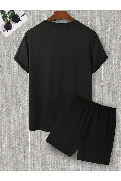 Boi Triangle UFO Logo T-Shirt Shorts - Black Shorts T-Shirt Bottom Top Set Printed Crew Neck