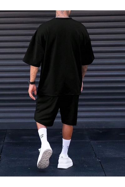 Boi Los Angeles T-Shirt Shorts Combo Set - Black Printed Oversized Crew Neck