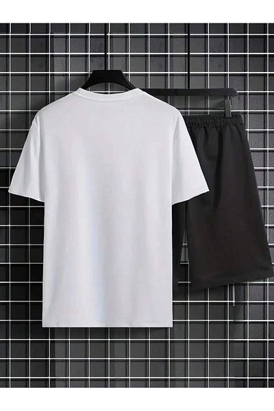 Boi 23 T-Shirt Shorts - White Black Shorts T-Shirt Bottom Top Set Printed Crew Neck