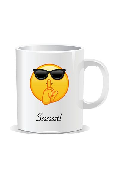OEM Personalized Emoji Mug, Quiet!, Shh! - White Interior