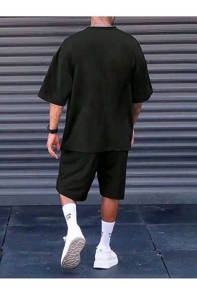 Boi Los Angeles Minimal T-Shirt Shorts - Black Shorts T-Shirt Bottom Top Set Printed Crew Neck