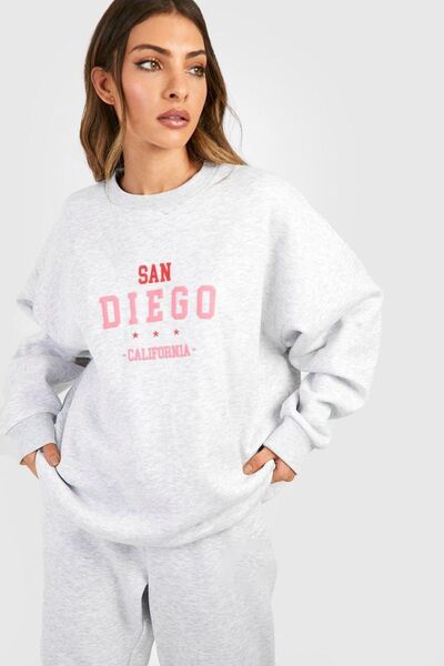 Boi San Diego California Tracksuit Set - Gray Printed Suit Jogger Sweatshirt Elastic Leg Crew Neck