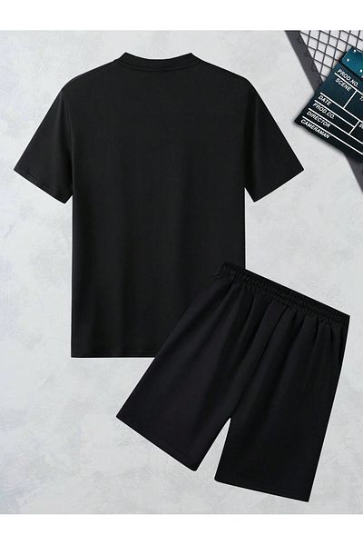 Boi Wing Wing T-Shirt Shorts - Black Shorts T-Shirt Bottom Top Set Printed Crew Neck