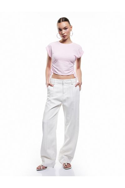 Koton New Season Sleeveless Crew Neck Gathered Crop Tank Top