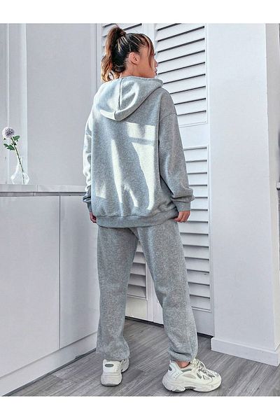 Boi California Tracksuit - Gray Printed Bottom Top Set Jogger Sweatshirt Rubber Leg Hooded