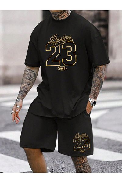 Boi Boston 23 1989 T-Shirt Shorts - Black Shorts T-Shirt Bottom Top Set Printed Crew Neck
