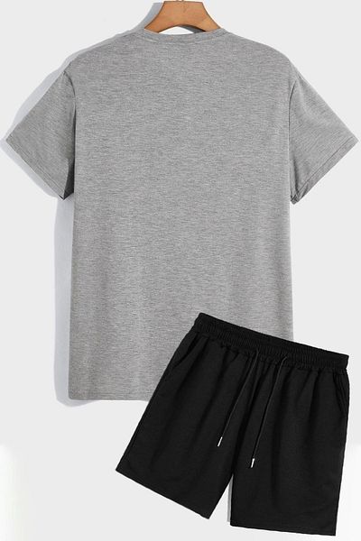 Boi Gray Black Basic T-Shirt Shorts Combination Suit - Oversize Crew Neck