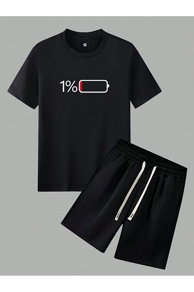 Boi 1% Charge T-Shirt Shorts - Black Shorts T-Shirt Bottom Top Set Printed Crew Neck