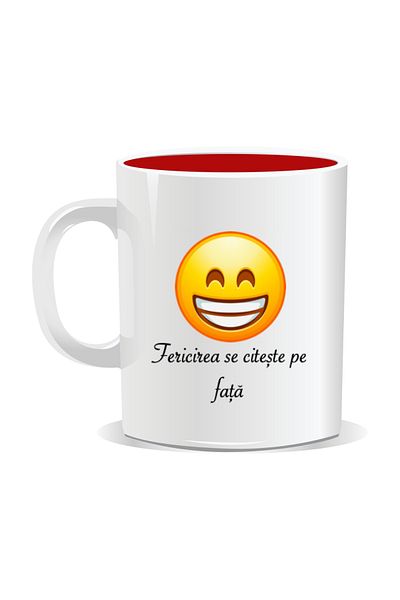 OEM Personalized mug with laughing Emoji, Happiness is written on the face