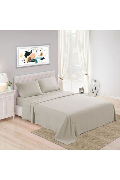 Trident : 3Piece 500 Thread Count 100 Cotton rich Solid Luxury Queen Bedsheet Set