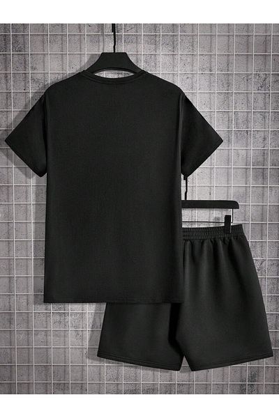 Boi Los Angeles Handwritten T-Shirt Shorts - Black Shorts T-Shirt Bottom Top Set Printed Crew Neck