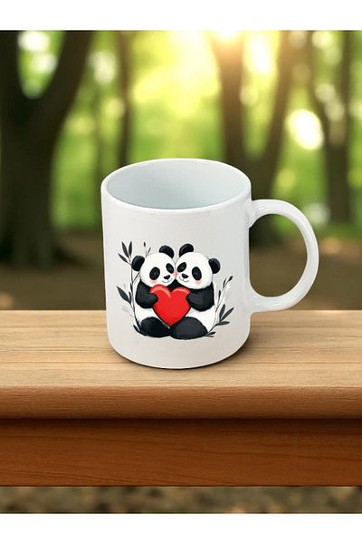 lili hediyelik Heart and Panda Printed White Mug