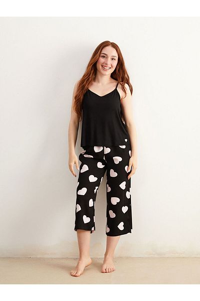 LC Waikiki Petite Heart Printed Women's Capri Pajama Set