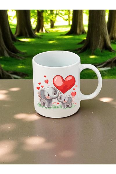 lili hediyelik Heart and Elephant Printed White Mug