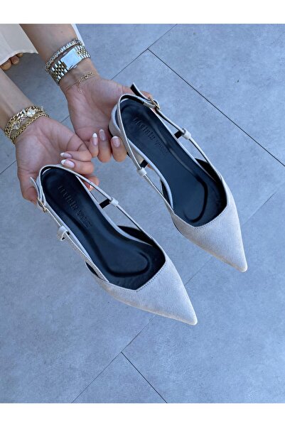 Elvinin Tarzı حذاء باليه بكعب منخفض من جلد الغزال الرمادي من Liva