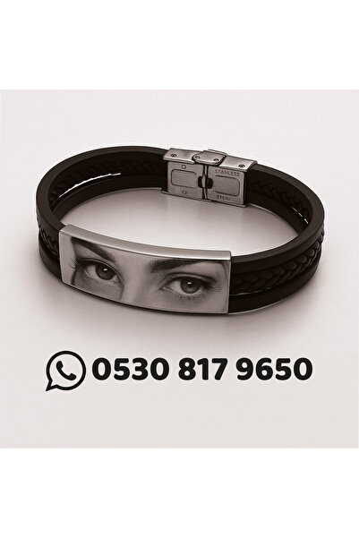 gastromarka Kişiye Özel Göz Portreli Hediyelik Çelik Deri Bileklik