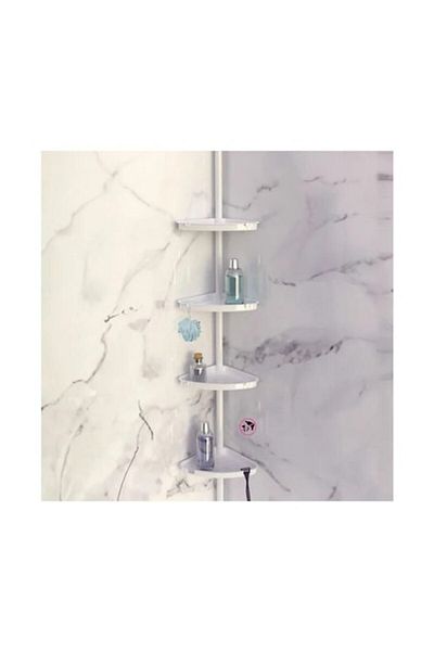 BREZIUM Raft telescopic pentru baie, cu 4 etajere si brat metalic extensibil intre 135-260 cm, BREZIUM, Alb