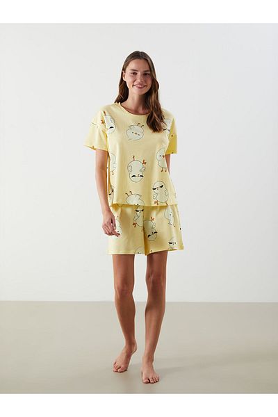 LC Waikiki New Season Crew Neck Printed Women's Shorts Pajama Set - S5Jk42Z8