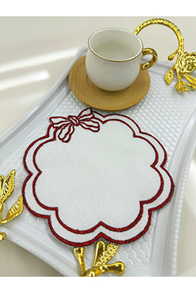 AYNAKIŞÇEYİZ 6 τεμάχια με μοτίβο φιόγκου από λινό ύφασμα καφέ κοκτέιλ σερβιέτ...