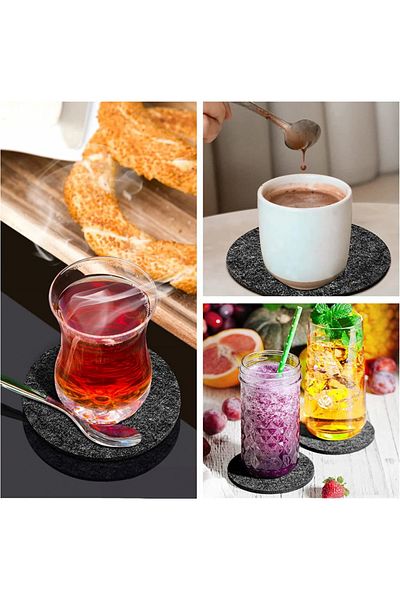 Hoomil Set de 12 suporturi pentru pahare cu suport de depozitare Hoomil, fetru, gri, 10 cm