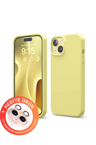 WUNİT Iphone 13 - 14 - 15 Uyumlu Içi Kadife butter yellow tereyağı sarısı Koruyucu Hediyeli Lansman Kılıf
