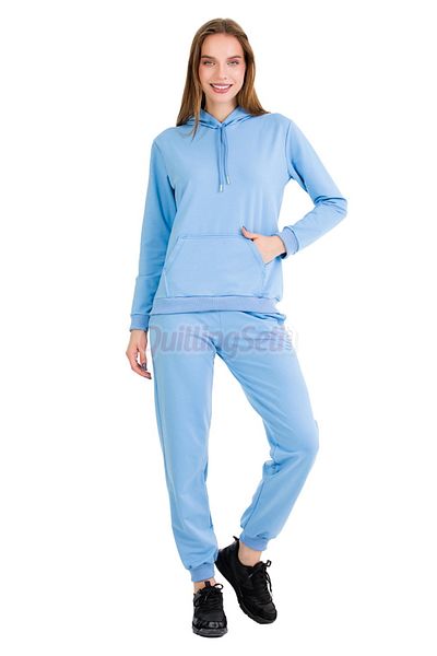 quilling Long Sleeve 22056 Women's Blue Color Sport Tracksuit Set with Hood and Kangaroo Pocket
