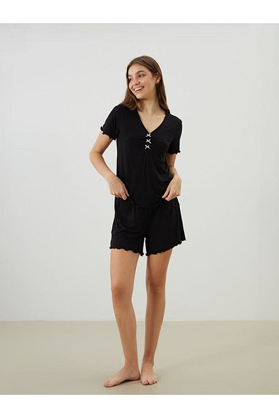 LC Waikiki New Season V-Neck Women's Sortlu Pajama Set - S5Qr89Z8