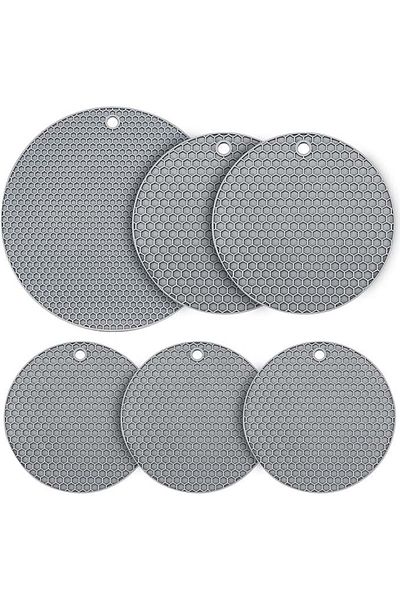 Heat Holders Set de 6 suporturi pentru pahare, gri, silicon, 21,2/16/14,2 cm