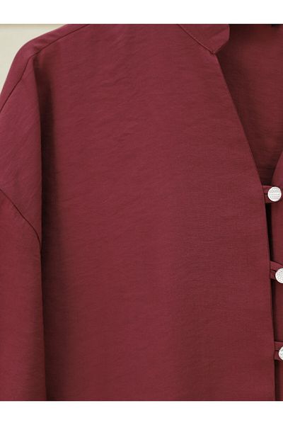 Modamorfo Long Button Back Shirt with Sleeve Laces - Burgundy