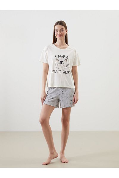 LC Waikiki New Season Crew Neck Printed Women's Shorts Pajama Set - S5Gu53Z8