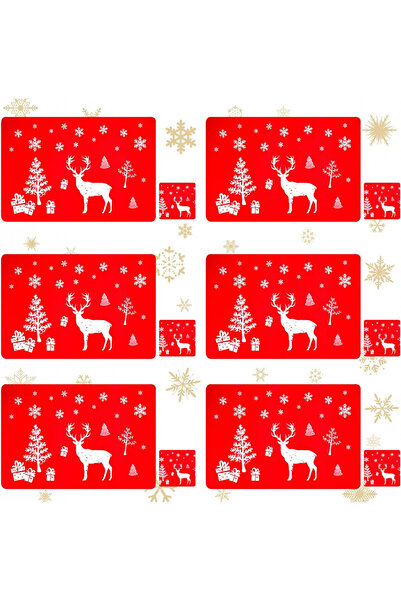 Pwsap Set of 6 Christmas placemats and 6 coasters Pwsap, red, 43 x 28 cm / 10...