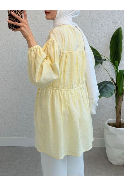 Modamorfo Front Tie Shirt with Elastic Sleeves - Light Yellow