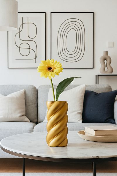 Elada Beton Ceramic Muadil Auger Vase, 29 cm Large Size Vase Gold Color I, Bohemian Vase, Nordic Style Vase