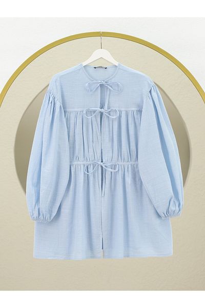 Modamorfo Front Tie Shirt with Elastic Sleeves - Baby Blue