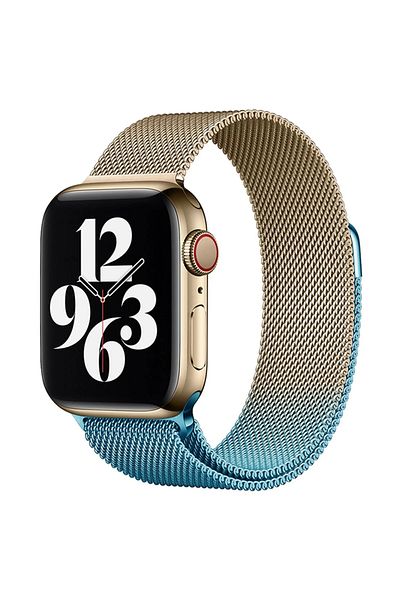 CepteToptan Apple Watch 38mm Metal Magnetic Band - Metallic Gold-Blue