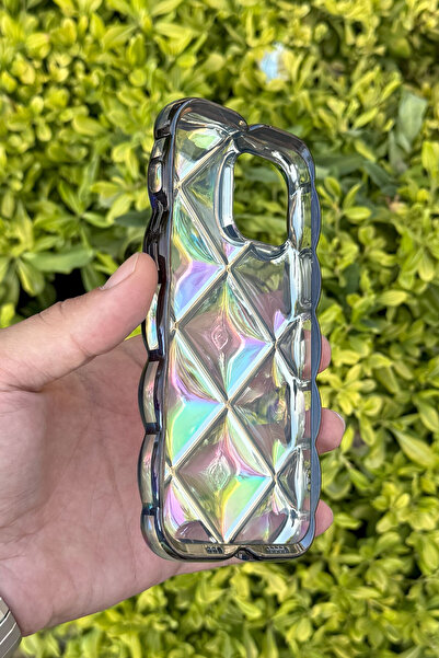 CEPSTOK Apple iPhone 13/14 Kılıf Hologramlı Pofuduk Darbe Önleyici Silikon Kapak