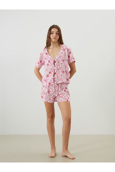 LC Waikiki New Season V-Neck Floral Women's Shorts Pajama Set - S5Qt25Z8