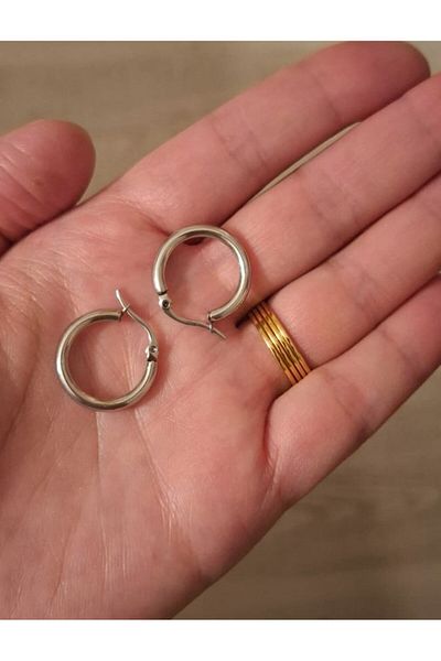 Multi JEWEL 316L Steel Hoop Model Earrings Silver Color