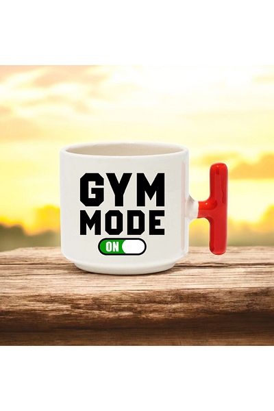 BB TRADE Gym Fashion on Designed Red t Handle Ceramic Printed Mug Cup 250 ml