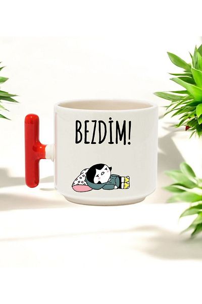 BB TRADE Bezdim Red t Handled Ceramic Printed Mug Cup 250 ml