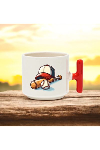 BB TRADE Baseball Design Red t Handle Ceramic Printed Mug Cup 250 ml