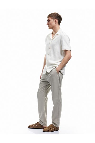 Koton New Season Waist Lace-Up Pocket Detailed Linen Cotton Blend Trousers