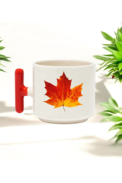 BB TRADE كوب مطبوع من السيراميك بتصميم أوراق الخريف مع مقبض على شكل حرف T بال...