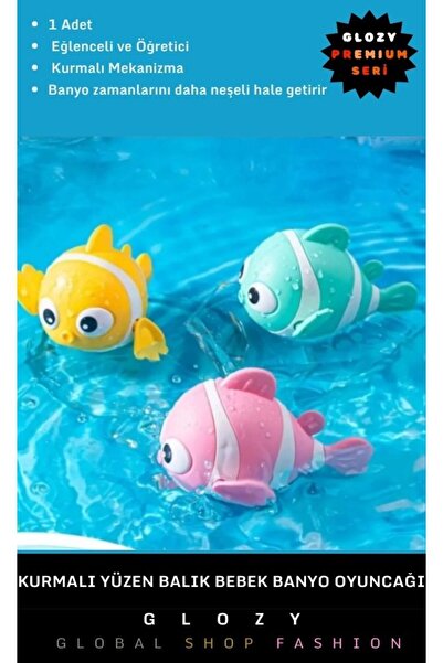 GLOZY Özel Üretim Eğlenceli Kurmalı Yüzen Balık Bebekler İçin Renkli Su Oyuncağı
