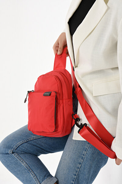 Sanmorris Unisex Parachute Fabric Water Resistant Multi-Compartment Body Bag Red