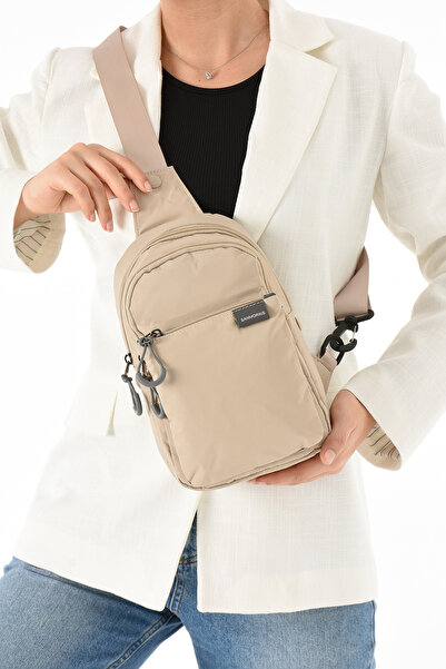 Sanmorris 6004 Unisex ύφασμα με πτυχωτό ύφασμα, αδιάβροχο, πολλαπλών τμημάτων, τσάντα σώματος μπεζ