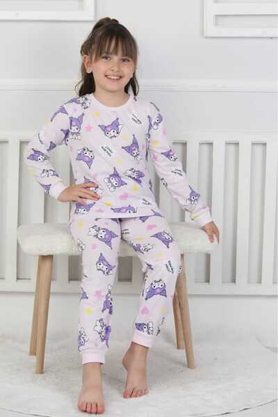 bunny hopp %100 Pamuk Süprem Penye Kumaş Uzun Kollu Bisiklet Yaka Kız Çocuk Pijama Takımı 3-8 Yaş
