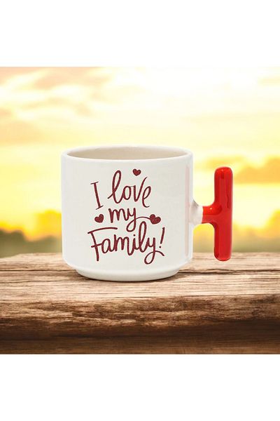 BB TRADE I Love Family Red t Handled Ceramic Printed Mug 250 ml