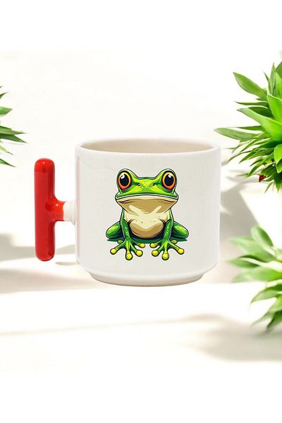 BB TRADE Frog Red t Handled Ceramic Printed Mug Cup 250 ml