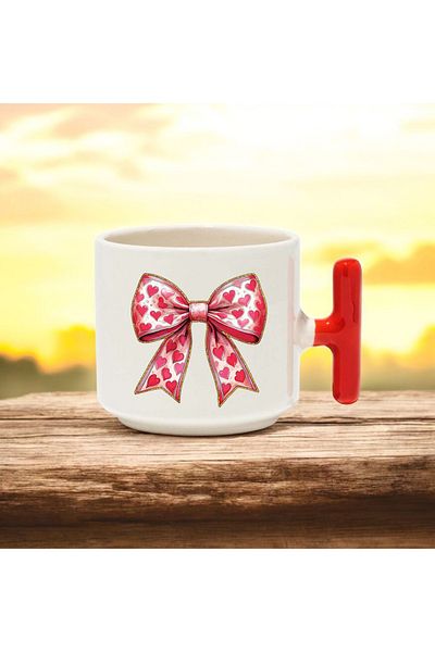 BB TRADE Heart Ribbon t Handle Ceramic Printed Mug 250 ml